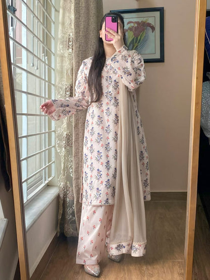 3-PIECE Lawn Printed Dress With Shalwar