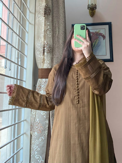 3 Piece - Lawn Dobby Dress with Farshi Shalwar